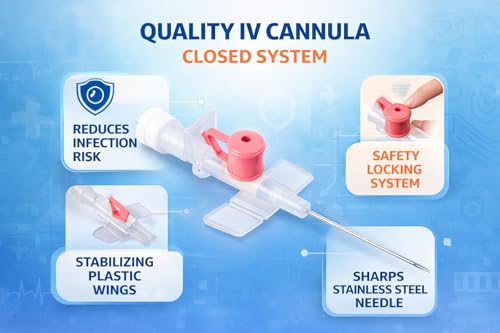 Image of Fidelis Healthcare IV Cannula with Injection Port & Wings | Sterile Disposable IV Catheter | Latex-Free Smooth Flow Intravenous Cannula for Hospital, ICU & Clinical Use