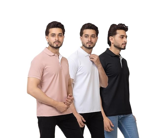 Image of Regular Fit Half Sleeve Soft and Comfortable Solid Polo T-Shirt for Mens (Pack of 3)