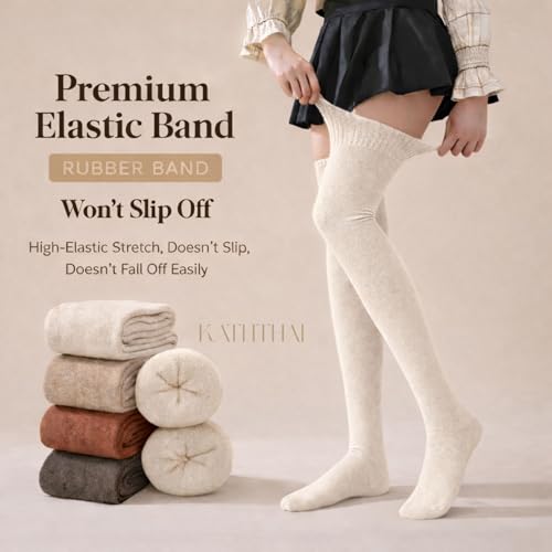 Image of Kaththai Wool Warm Thigh High Socks for Women | Soft & Breathable Knit Thermal Leg Warmers | Versatile Multi-Way Wear, Knee-Length | Winter & Fall Essential