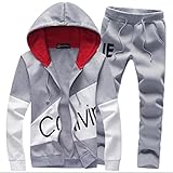 Spring Cardigan Hoodie Suit Men's Korean Style Slim-Fit Letters Sports Suit Gray XL