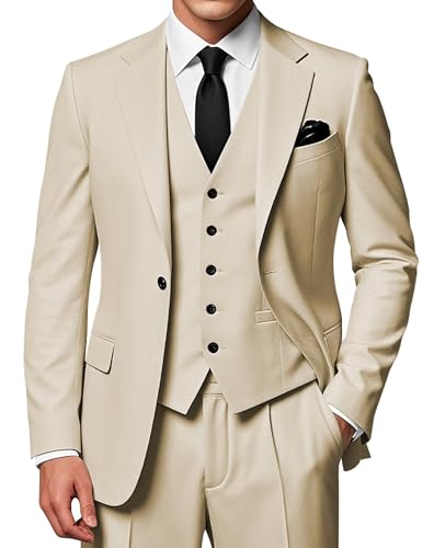 EMERAIDVLN Mens 3 Piece Suits Slim Fit Wedding Prom Party Business Elegant Suits One Button Blazer Vest and Pants Tuxedo Set