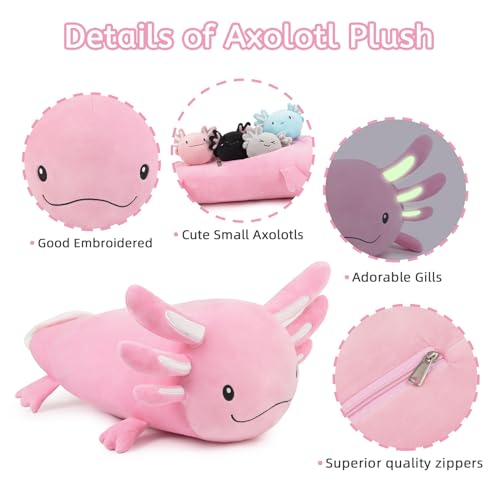 Image of Niuniu Daddy Axolotl Stuffed Animals with Babies Inside, Mommy Toy for Kids