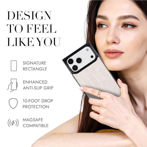 Image of COCOMII Rectangle for iPhone 18 Pro /17 Pro Case, Ivory Crocodile Leather