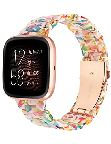 Wearlizer Resin Band Compatible with Fitbit Versa/Versa 2 /Versa Lite/Versa SE Bands for Women Men Lightweight Bracelet Replacement Wristband Strap for Versa 2 Smartwatch, Yellow Flower