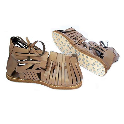 AnNafi Gladiator Sandals Roman Sandals Men Roman Warrior Costume Sandals Ancient Roman Soldier Shoes Lace Up Spartan Warrior Sandal Medieval Greek Cosplay Caligae Footwear for Halloween & Toga Party