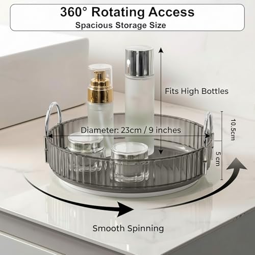 Image of JD FRESH 360 Degree Rotating Makeup Organizer 1 Layer Cosmetic Storage Box Vanity Stand with Drawers for Lipsticks Skincare Perfume Bathroom Countertop Dressing Table Organizer (Light Grey)