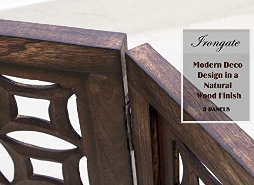 Wooden Foldable Pet Dog Safety Gate -3 Panels 20"Wx24"H- Hand Carved Solid Wood And Mdf - Free Standing Portable Indoor Doorway Hall Stairs Dog Puppy Fence - Fully Assembled - Antique Brown -Irongate #TOP2
