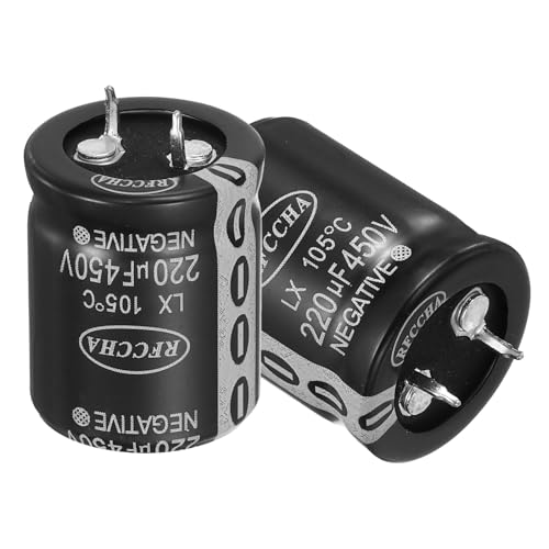 Image of sourcing map 450V 220uF Snap in Electrolytic Capacitor, 2 Pcs 2 Pin Audio Amplifier Aluminum Electrolytic Capacitor for Filter Audio Smart Home Appliances Electronic Component(Black,31x25mm)