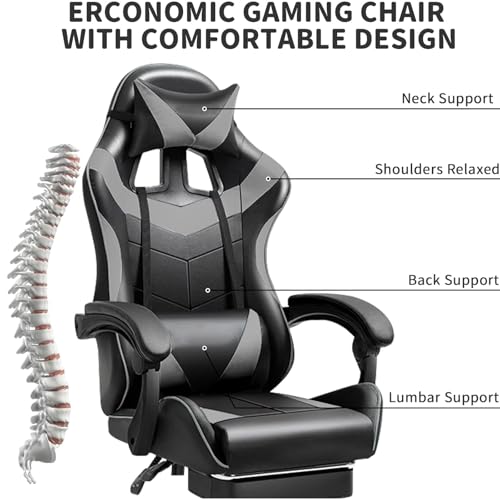 lureonthe Gaming Chair, Computer Chair with Footrest and Lumbar Support, Height Adjustable GameChair with 360°-Swivel Seat and Headrest and for Office or Gaming (black)