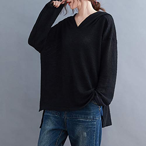 Eastdall Camisa Com Capuz,Moletom feminino com capuz manga comprida divisão lateral mais longa nas c