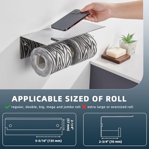Image of Angle Simple Double Toilet Paper Holder with Shelf, Polished Chrome