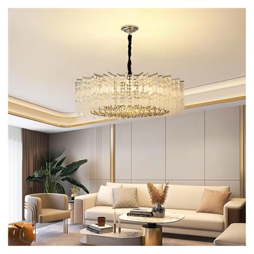 Lustre en cristal et cuivre au design post-moderne pour salon de villa chic