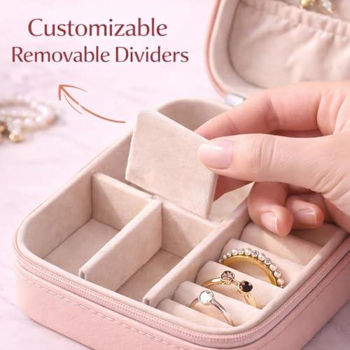Image of Zephorus Mini Jewellery Travel Case, PU Leather Organizer Box, Small Portable Jewellery Storage Holder for Womens Rings Earrings Necklaces (Peach-PU Leather Box, Green) (Boho Lady)