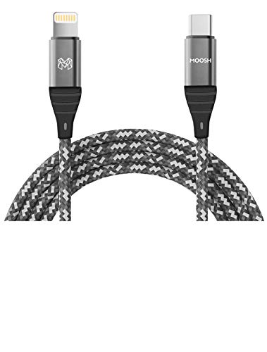MOOSH Powerlink Apple MFi Certified 3.0A USB C to Lightning Charge Sync Smart Cable Nylon Braded 30000X Bending Test with Aluminum Alloy Case 1.2 Meters Mi9 MB Sliver