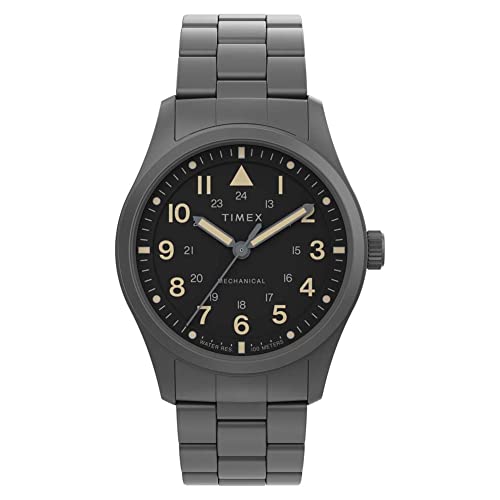 Timex メンズ エクスペディション ノースフィールド ポスト 機械式 38mm 腕時計 ? ブラックダイヤルステンレススチールケースとブラックステンレススチールブレスレット, ブラック, One Size, 38mm Expedition North