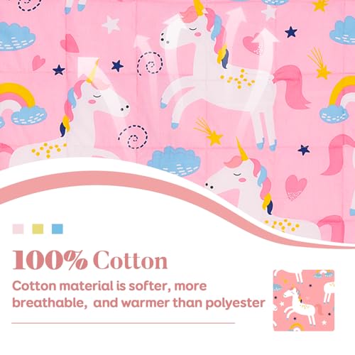 Sivio 100% Cotton Weighted Lap Pad 3lbs Sensory Throw Pad with Glass Beads Portable Lap Blanket Great for Home Classroom Travel, 20' x 30', Pink Unicorn