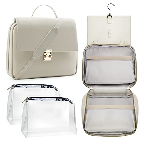 Printe Hanging Toiletry Bag For Women, 2 Removable Tsa Approved Makeup Bags, With Padded Shoulder Strap, Clear Toiletry Bags For Essential, Travel Bag For Toiletries, White #TOP7