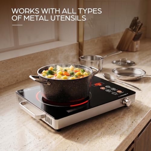 Image of Kenstar Infra LUMO PRO 2200W Infrared Stove with Steel Grill Rack|Crystal Glass Top|Touch Panel & Digital Display|Suitable for all cookware|Black and Silver