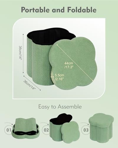 Image of B FSOBEIIALEO Storage Ottoman Cube, 15 inch Flower Shaped Ottomans, Green
