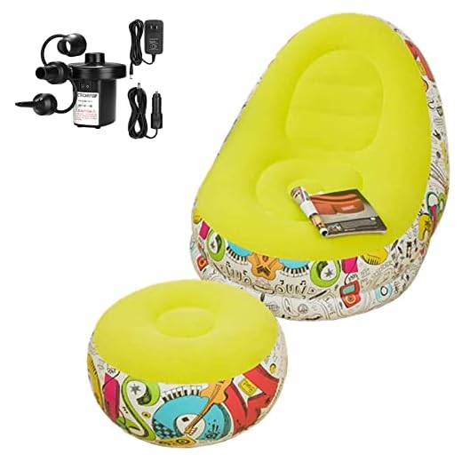 Inflatable Deck Chair with Household air Pump, Lounger Sofa for Indoor Living Room Bedroom, Outdoor Travel Camping Picnic (Graffiti with Green)