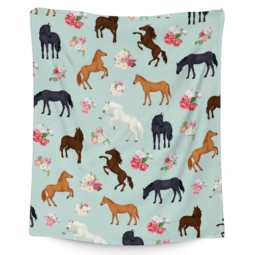Mercuryelf Horse Blanket Gift - 40x50 Inches Aesthetic Throw Blankets for Kids - Mint Green Soft, Fuzzy & Warm Throws for Travel, Office