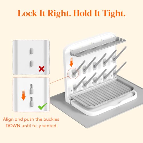 Image of Lifewit 10-Hooks Baby Bottle Drying Rack with Drain Mat for Countertop | Vertical Bottle Storage Organizer, Stand-Up Dryer Holder for Pacifiers, Pump Parts, Baby Stuff, Newborn Essentials Must Haves