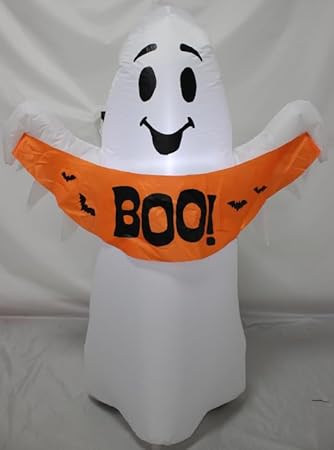 Amazon.com: VIKIMORA 4FT White Ghost Holding a Boo Banner Halloween ...