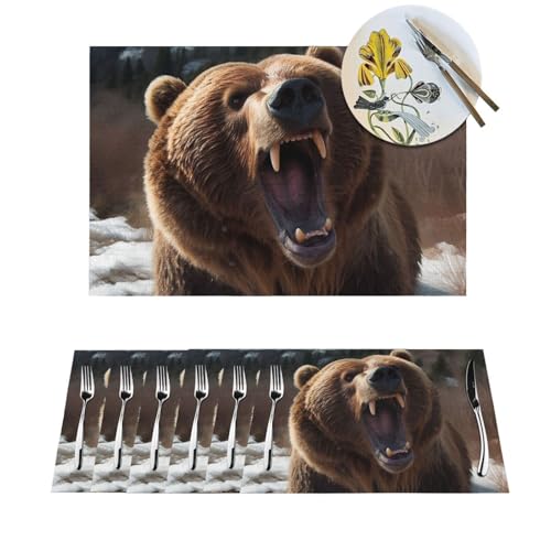 Set de table vinyle lavable antidérapant résistant chaleur cuisine repas ours - 2
