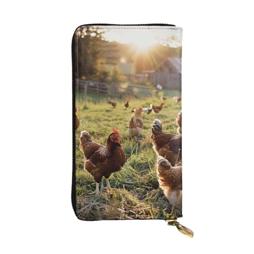 Chickens and Farm Printed Long Wallet for Women Men Cute PU Leather Wallet with Coin Purse and Credit Card Holder