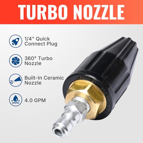 YAMATIC Pressure Washer Tips Turbo Nozzle 4000 PSI Max. 5000 PSI, 360° Rotating Turbo Spray Tips For Power Washer with 1/4\" Quick Connector, 4.0 GPM - Thumbnail 2