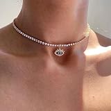 Wendalern Collier Mauvais Oeil Collier Ras Du Cou Cz Pendentif Oeil Bleu Collier Pailleté Chaîne Tennis Collier Faux Diamant Collier Oeil Du Diable Collier Chaîne Bijoux Pour Femmes Filles