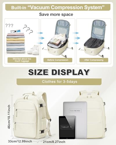 VGCUB Small Vacuum Backpack Wravel with Electric Pump vacpack System Storage Compression Laptop Work Business Waterproof College Bags Casual Daypack Carry on Backpacks for Women Men Beige Upgrade4