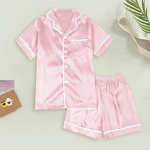 Kids Girls Satin 𝗣a𝗷amas Outfit Long Sleeve Shirt Solid Short Pants Clothes Toddler Girl Daily 𝗦leepwear Clothes4