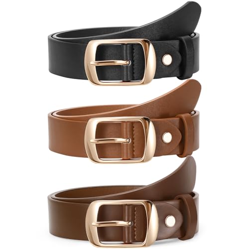 SUOSDEY 3 Pack FashionWomen Belts for Jeans Dresses Pants Ladies Leather Waist Belt with Elegant Buckle, Width 1.3