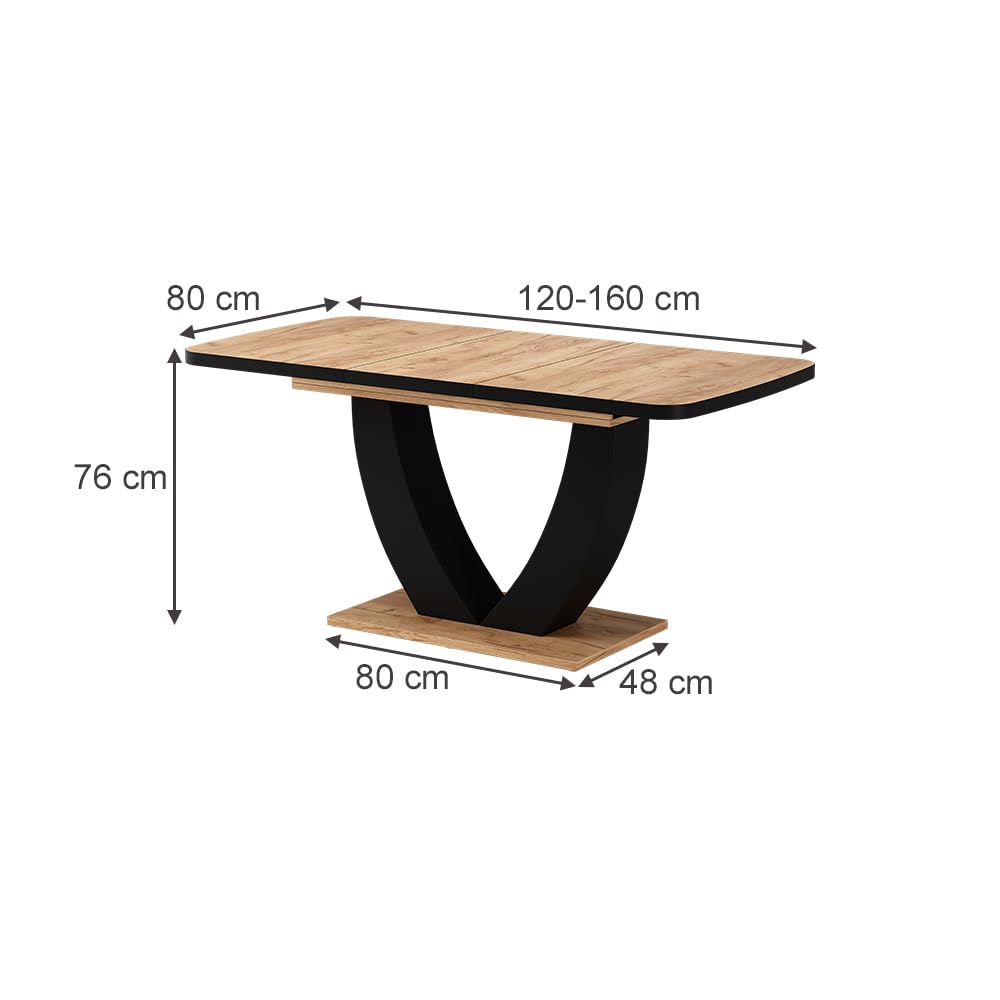 Vicco tavolo da pranzo allungabile Fenaro, Nero/quercia, 120 x 80 cm Estensibile, con funzione di estensione per un adattamento flessibile delle dimensioni del tavolo