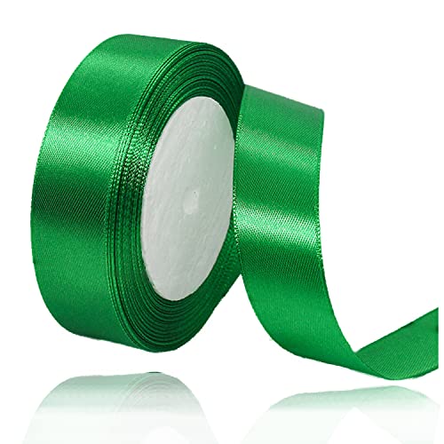 Fita de cetim verde 20 mm x 23 metros, fita de cetim para embalagem de presentes, balões, artesanato de bricolage, decoração de bolo, ramos, festas nupciais e Natal