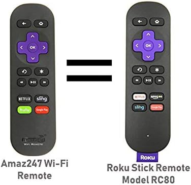 Amaz247 Point-Anywhere Wi-Fi Remote Pairing with Roku Stick, Stick+, Roku Premiere, Premiere+, Roku Ultra, Roku 2,3,4; Replace Roku Stick Remote RC80