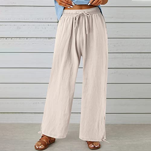 Loose Pants For Women Summer,Womens Pants Casual Trendy Wide Leg Linen Pants Solid Color Beach Pants Yoga Pants #TOP2