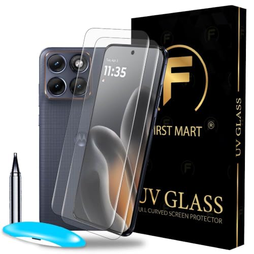 Image of FIRST MART UV Tempered Glass for Motorola Edge 70 Fusion - Pack of 2, 9H Full-Glue Curved Screen Protectors, HD Clear, Fingerprint Compatible, Installation Kits | Crystal Clear