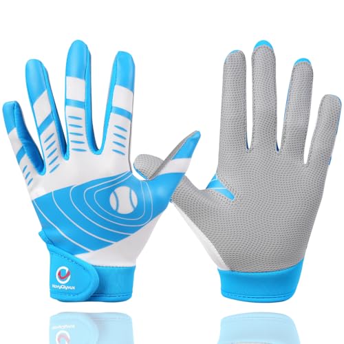 NavyGlyvux Youth Baseball Batting Gloves Kids Super Grip Softball/Teeball Gloves for Boys and Girls Blue/White M/L