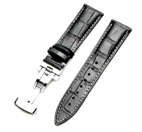 Image of 18mm 19mm 20mm 21mm 22mm 23mm 24mm Genuine Leather Butterfly Deployment Clasp Buckle Watch Band Strap Black Dark Brown TAN Blue Rose Black Gold White