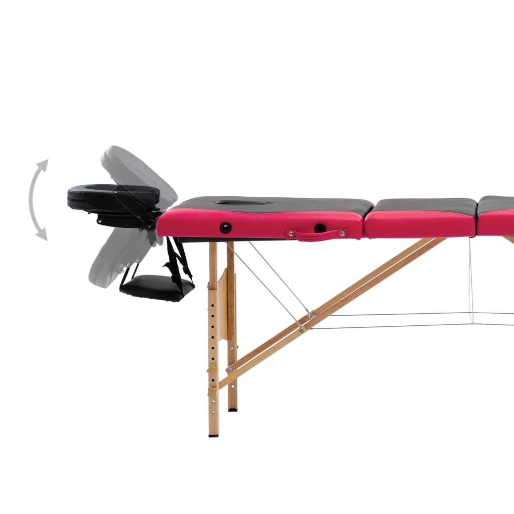 Generisch Massageliege Klappbar 4-Zonen mit Holzgestell Schwarz und Rosa,Gesundheit & Schönheit,Körperpflege,Massage & Entspannung,Massagetische,24.75KG,110224