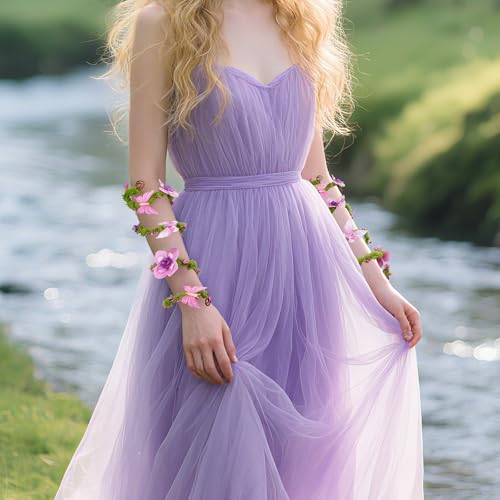 Enchanted Fairy Arm Wraps - 2-Piece Elven Cuffs with Moss, Flowers, and Butterflies for Fantasy Costume Parties, LARP, Halloween, and Cosplay - Image 2