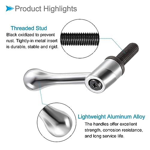 Image of Clamping Lever Handles, M10 x 25mm Male Thread, Adjustable Quick Release Locking Rotating Bolt Knobs Silver Tone - (Applications: for Lathe Machinery), 2-Pieces
