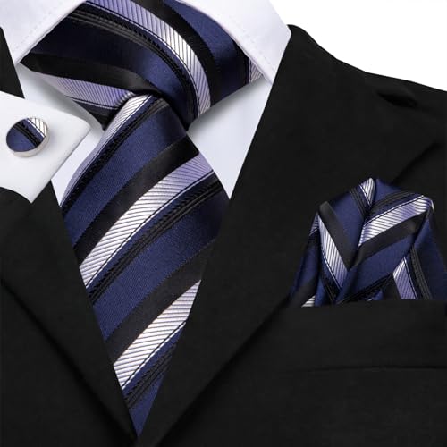 Image of Hi-Tie Silk Ties for Men Plaid Paisley Striped Necktie Pocket Square Cufflinks Set Formal Business