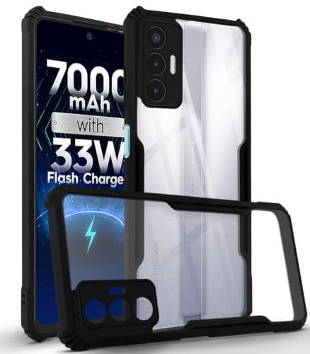 Image of Jkobi Hybrid Back Cover Case for Tecno Pova 3 (Shockproof with Polycarbonate Clear Panel | Professional Black)