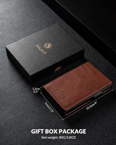 Image of VULKIT Card Holder Pop Up Cards Slim Leather Wallet RFID Protection Up to 12 Cards Card Case, Caramel, One Size, Minimalist