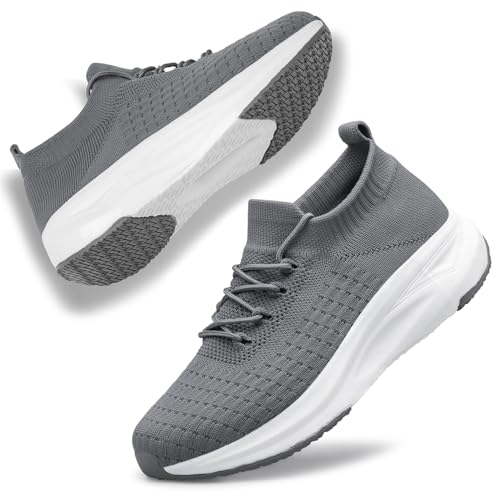 Raoendis Mens Running Shoes Trainers Walking Sneaker Sport Shoes, Casual Athletic Fitness Fashion Sneakers Lightweight Comfortable Indoor Outdoor Grey Size 10.5