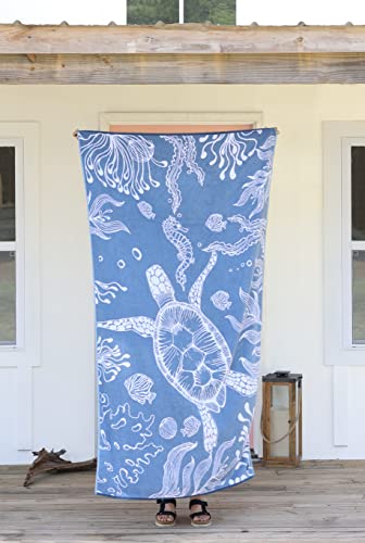 Seakeeper Oversized Reversible Jacquard Beach Towel 40"X72" Beach Blanket - Underwater Turtle - Made With Cotton And Upcycled Marine Plastic #TOP1