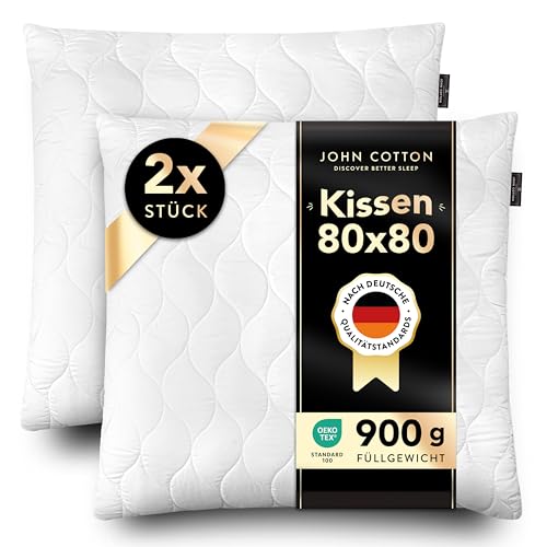 John Cotton Kopfkissen 80x80 cm – 2er Set Hotel-Luxus-Stepp-Kissen für Nackenschmerzen, Verstellbares Kissen mit Reißverschluss - 900g Füllung,...